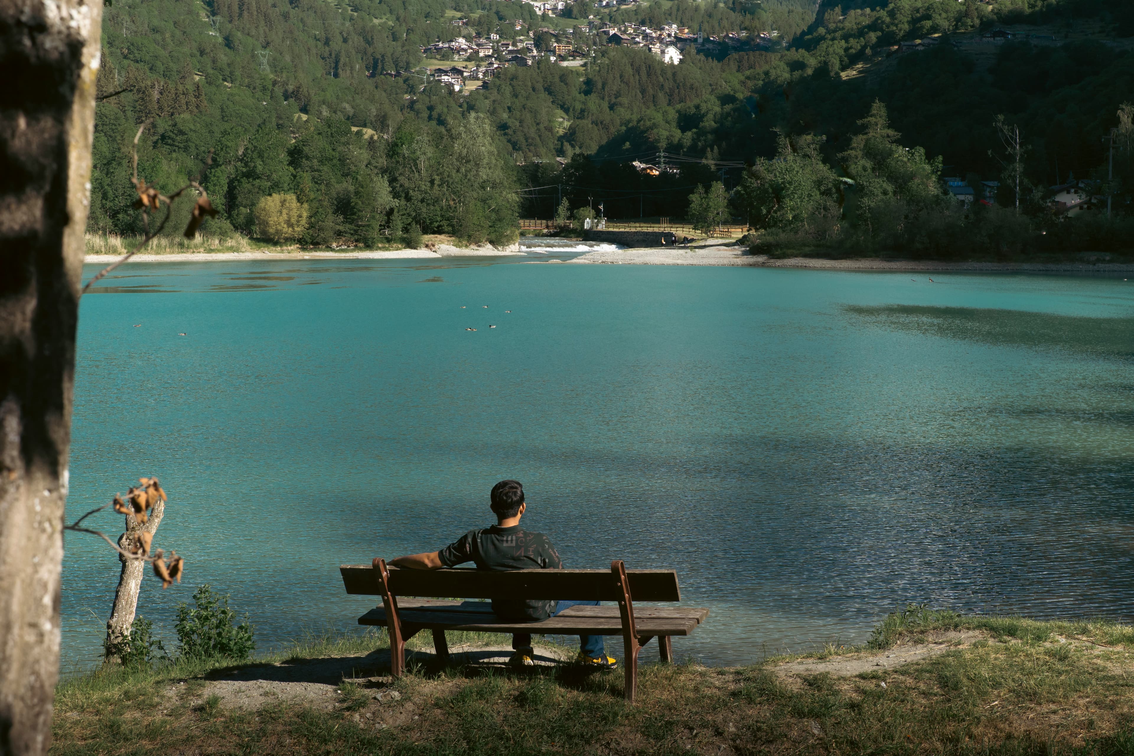Mountains meeting still turquoise water in Montenegro
